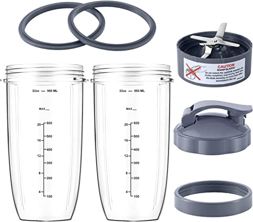 NutriBullet 32oz Cup & Blade Replacement Set with Flip-Top Lid – 600W/900W Compatible