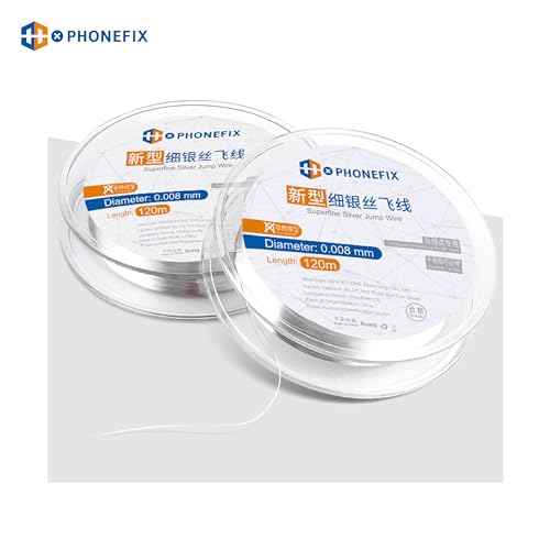 Non-Insulated 0.008mm 120M Superfine Silver Jump Wire, Phone Motherboard Fingerprint Jump Wire Soldering Pure Copper Conductor Wire for iPhone PCB BGA Soldering Repair
