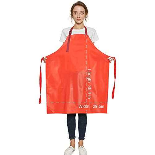 Waterproof Vinyl Long Apron - Lined Linen, Chemical Resistant Work Apron Safe Cloth