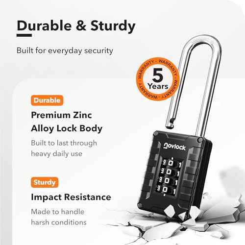 2.76 in Long Shackle Combination Lock | 4-Digit Padlock for Gym Locker, Cabinets, Toolboxes, Gates, Fences, Sheds | 1-Pack, Black