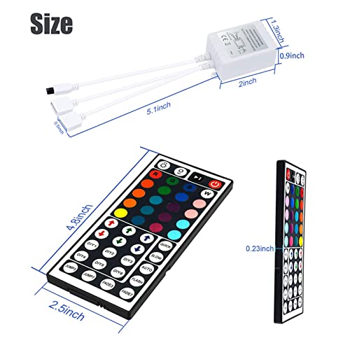 Ruirui RGB LED Strip Light Controller with Remote, 44 Keys, 2 Ports