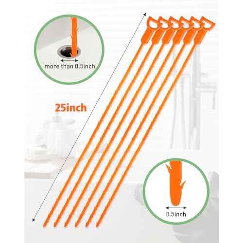 Drain Clog Remover, 25-Inch Drain Hair Removal Tool, Drain Hair Remover Plumbing Snake, Drain Cleaner Hair Clog Remover, Shower Drain Hair Catcher, Easy & Quik to Use on Most Drains - 6 Pack