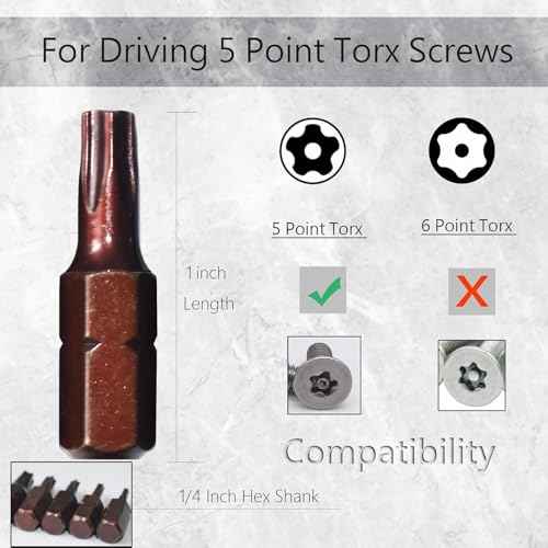 8-Piece 5 Point Torx Security Screwdriver Bit Set, TS8-TS40, 1-inch Long