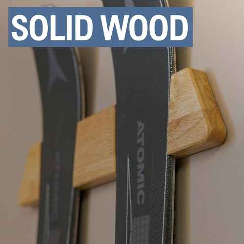 StoreYourBoard Minimalist Wood Ski Rack ? Vertical Ski Storage Holder for Home & Garage, Solid Wood Ski Wall Mount Display Rack, Holds 50 lbs