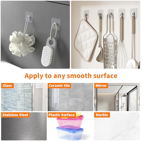 Coolpa 8mm 24PCS Adhesive Wall Hooks No Nails for Kitchen Bathroom Home Office