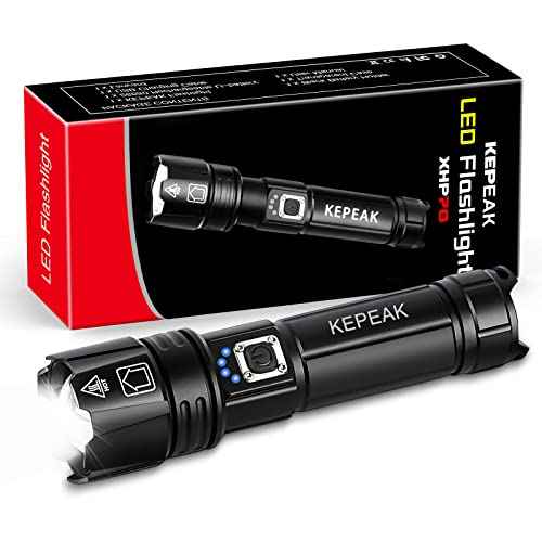 KEPEAK Flashlight, Rechargeable Flashlights High Lumens, Super Bright LED Flash Light, Powerful, Zoomable, Tactical Flashlight for Camping, Emergency