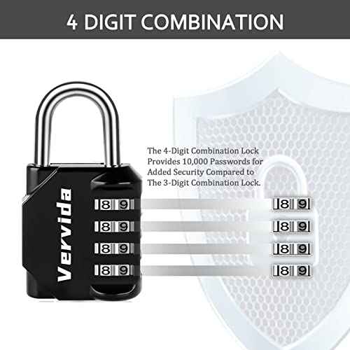 Vervida¢ç Combination Lock Resettable 2 Pack 4 Digit Outdoor Waterproof Combo Padlock for School Gym Locker, Sports Locker, Fence, Toolbox, Gate, Hasp Storage (Black)