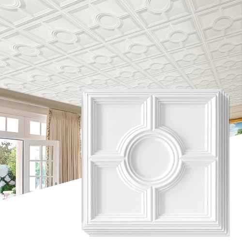 STICKGOO Drop Ceiling Tiles 24 x 24in, Waterproof, Premium PVC Ceiling Panels to Prevent Breakage, Pack of 12 Tiles Cover 48 Sq. Ft, White