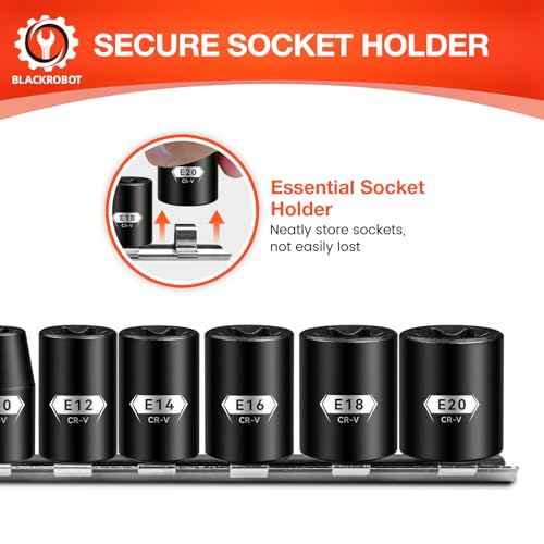 BLACKROBOT E Torx & Star Socket Set With Rail, 11-Piece Female External Sockets, 3/8" 1/4" Drive Precision Torque Inverted Torx Kit, E4 E5 E6 E7 E8 E10 E12 E14 E16 E18 E20 Reverse Socket