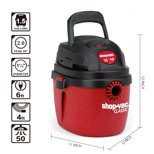 Shop-Vac 1.5 Gallon 2 Peak HP Wall-Mount Wet Dry Vacuum Cleaner