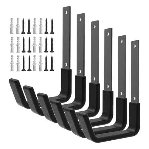 Heavy Duty Utility Hooks for Wall Mount, Garage Wall Hooks, Multi-Use Hose, Bike, Ladder, Chainsaw & Leaf Blower Hanger - 6 Medium (6 M)