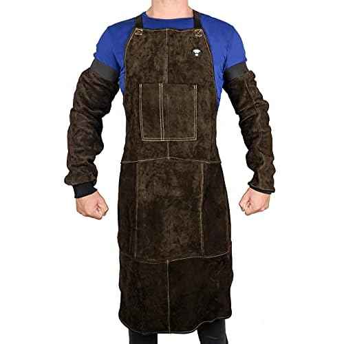 Waylander FJALAR Full Length Welding Apron ? Authentic Split Leather Cowhide and Kevlar Reinforced Stitching; Shop Apron for Welders, Blacksmiths and Machinists; Bib Tool Pockets and Cross Strap Back