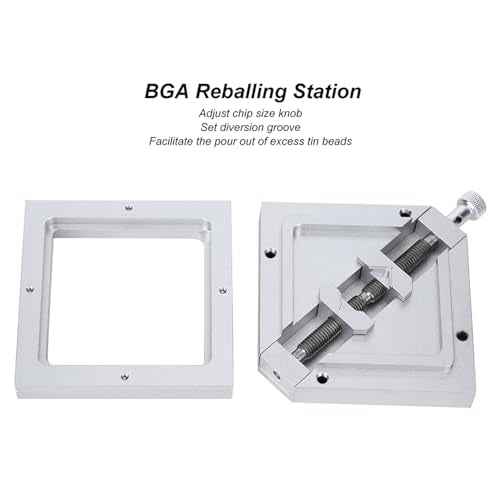 HT?90 90x90 BGA Reballing Station, Aluminum Alloy BGA Reballing Stencil, BGA Reball Stencil for 9-43mm BGA Chip and Laptop CPU Mobile Phone Rework