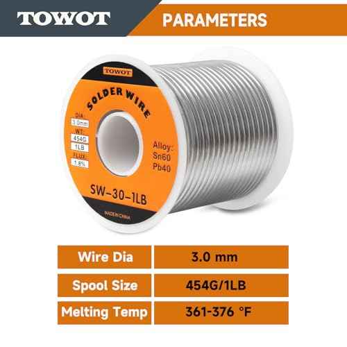 TOWOT 60/40 Solder for Stained Glass, 1 lb Spool, 3mm Dia, No Flux Solder Wire Stained Glass Supplies