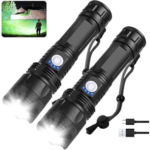 Rechargeable Flashlights 90,000 High Lumens - 2 Pack, Super Bright LED Flash Light with 5 Modes, 12 Hour Brightest Waterproof Handheld Flashlight for Home, Camping