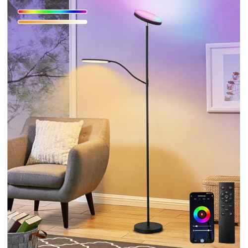 Smart LED Floor Lamp, 24W Super Bright Floor Lamps for Living Room, 2 in 1 Color Changing RGB and White Light & Brightness Dimmable with Remote & Smart APP for Reading Light for Bedroom, Office
