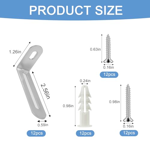 AXYLOEVA Silver Anti Tip Furniture Anchors 12 Pack - Steel Wall Mount Safety