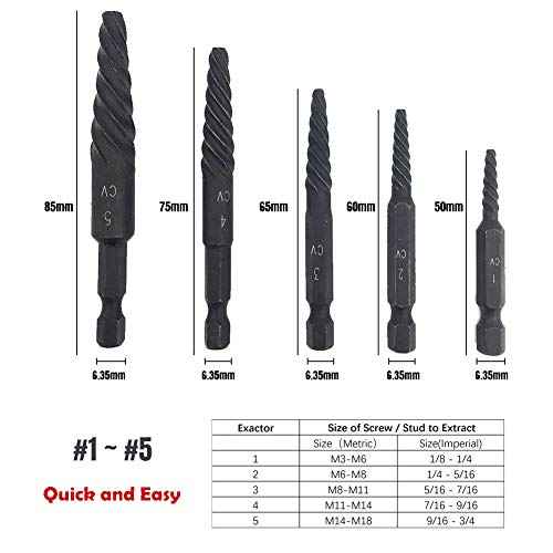 NORTOOLS 6 PCS Broken stud extractor kit Damaged Screw Extractor Set with 1/4 Quick Change Arbors Tool Kit Fine Thread Bad Screw Stud Remover