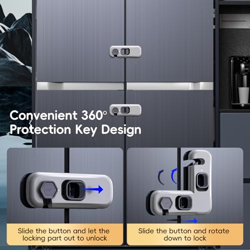 5 Pack Child Proof Refrigerator Lock, Fridge Locks for Kids with Sticky Adhesive Pads, Child Safety Locks for Doors, RV Refrigerator, Oven Lock Child Safety Baby Cabinet Locks (Grey)