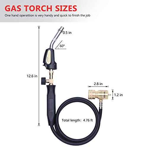 Propane Torch Hand Hose, Mapp Gas Torch,Welding Torch,Hose Length 1.5M/60"Maximum Operating Temperature 1900¡É/3600¢µ-with Hook (Quick ignition with valve Style)