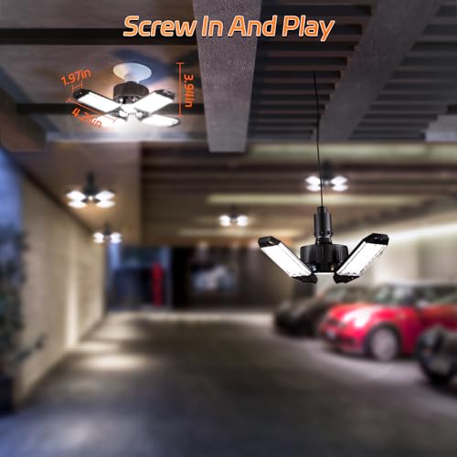 120W LED Garage Light 12000LM Deformable Panels, Screw-in Shop Lighting, 1 Pack