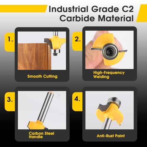 4PCS Router Bit Set Feanron Router Bits 1/4 inch Shank, Roundover Router Bit Cutting Diameter in 1/8", 1/4", 3/16", 5/16", CNC Router Bits Edging Cutter for Woodworking Forming Molding Profiling