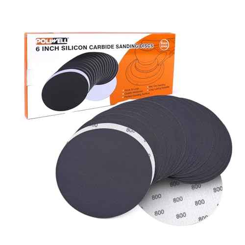6 Inch (150mm) 800 Grit Sanding Discs Waterproof Hook & Loop Heavy Duty Silicon Carbide Round Flocking Sandpaper for Wet/Dry Sanding Grinder Polishing Accessories, 20-Pack