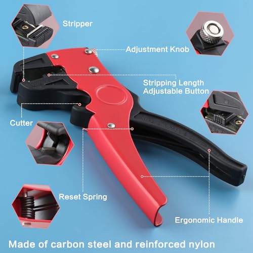 SPEEDWOX Automatic Wire Stripper Tool 2 In 1 Wire Stripper Cutter Self Adjusting Wire Strippers Electrical Adjustable 10-24 AWG Cable Stripper Tool Cable Cutter For Industrial And Home Electric Repair