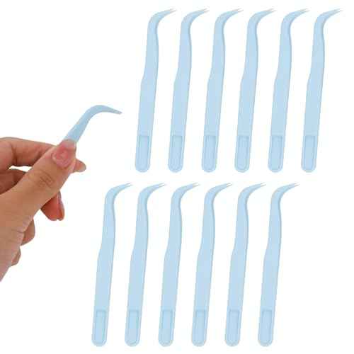 Plastic Tweezers, 4.5in Bent Tip Crafting Hobby Sticker Tweezers Electronics Bulk Precision Lash Tool for DIY Jewelry Watch Making Kids Childrens Crafts Baking Decorations & Reptile Feeding (Blue)