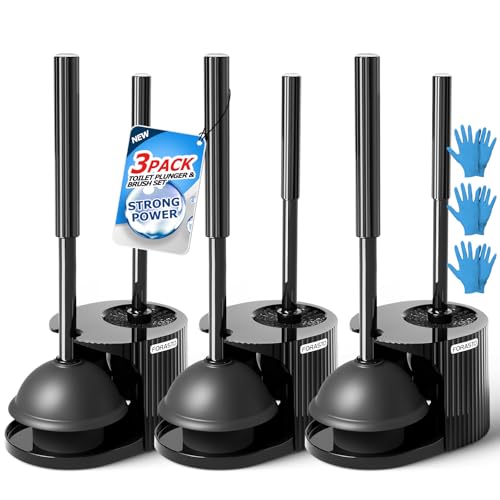 FORASTO 2-in-1 Toilet Brush & Plunger Set Black 3Pack Extended Handle Bathroom