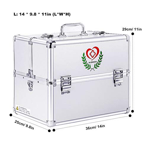 Lockable First Aid Kit Box with Handle, 3-Tier Medication Storage, Large Capacity
