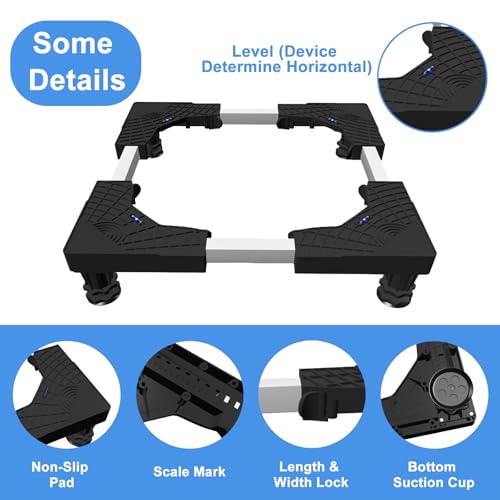 KUPAO Adjustable Mini Fridge Stand with 4 Feet, Black (4-Feet, 16-24 in) – Pedestal for Small Refrigerator, Portable Washer/Dryer