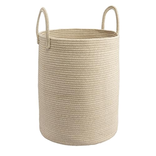 JUNBOLE Oatmeal Woven Cotton Rope Laundry Basket 15" x 20" Laundry Hamper (Regular)
