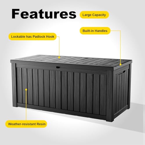 KFY 200 Gallon Black Outdoor Storage Box Waterproof Patio Deck Chest