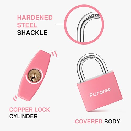 Puroma Pink 2-Pack Aluminum Keyed Padlocks 7/8” (43mm) with 3 Keys for Gym Lockers