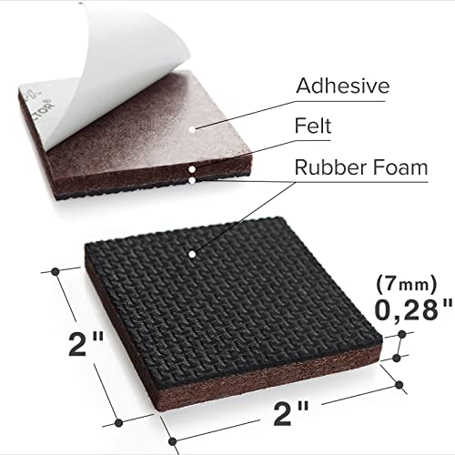 X-PROTECTOR Non Slip Furniture Pads - 16 Square 2-Inch Heavy-Duty Rubber & Felt Grippers