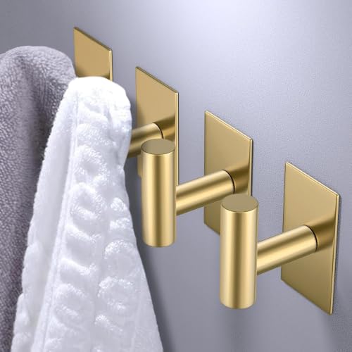 VAEHOLD Heavy Duty Waterproof Wall Mount Towel Hooks 4 Pack - Gold