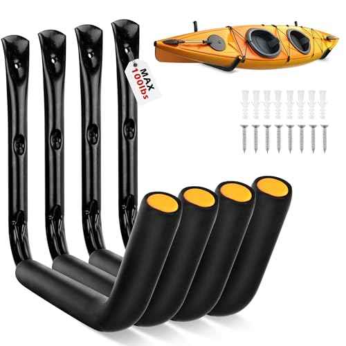 SEDY 4-Piece 15" 100 Lbs Heavy Duty Garage Storage Hooks, Kayak Storage Rack Garage Hooks Jumbo Arm Kayak Wall Mount for Hanging Surfboard Snowboard Paddle Board Ladders Bikes