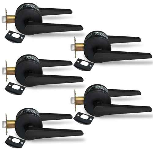 Solid Door Lever Handle with Key-Less for Hall & Closet Door Passage Round Non-Locking Lever Set - Matte Black, MD8820-DB-PS-5P