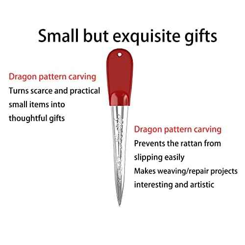 Wicker Repair Tool, Stainless Steel Prying Tool with Silicone Handle Cover, Dragon Pattern No Metal Burrs Rattan Pick for Patio Furniture Basket Fix/Webbing-30