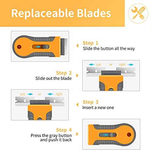 Razor Blade Scraper, 1 Pack Plastic Retractable Glass Scraper with 20 Pcs Extra Razor Blades, Windshield Sticker Remover for Windows Metal Vinyl Car Glue