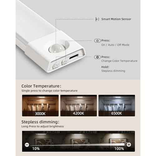 EZVALO 3 Pack 7¡± Motion Sensor Light Indoor, Wireless Under Cabinet Lighting, 30 LED Rechargeable Closet Lights, Dimmable, 3 Color Temperatures, Counter Lights for Wardrobe, Pantry, Bedroom, Kitchen