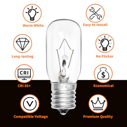 2-Pack Microwave Oven Light Bulbs WB36X10003, 130V 40W, E17 Base – GE/LG/Frigidaire Compatible