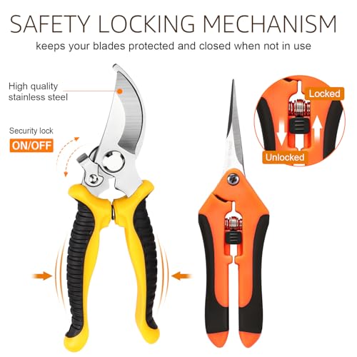 Wevove 3 Pack Garden Pruning Shears with Stainless Steel Blades & Gardening Gloves - Handheld Set for Trimming & pruning