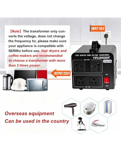 Yinleader 1500W Voltage Converter Transformer 110V/220V Power Adapter