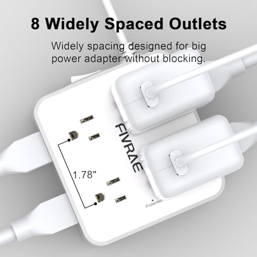 White 10Ft Extension Cord with 8 Outlets & 4 USB Ports - Surge Protector