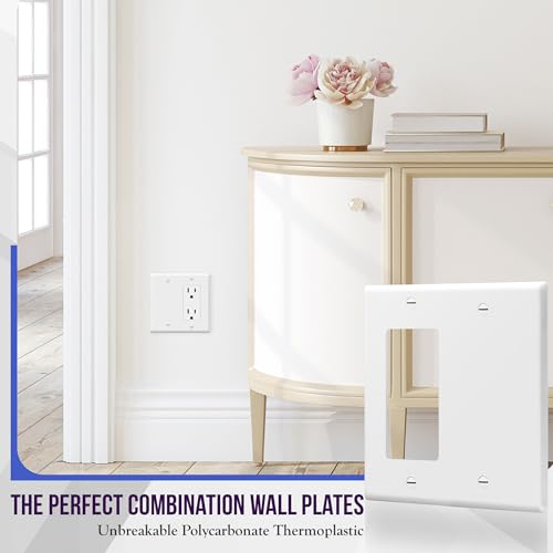 ENERLITES White 2-Gang Decorator Wall Plate - Standard Size, Pack of 1