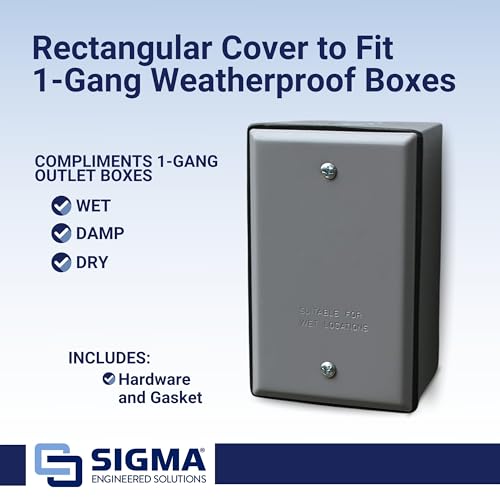 SIGMA ENGINEERED SOLUTIONS 14240 Weatherproof Outdoor Rectangular Cover Plate for Outlet Boxes, Gray, Metal, 1-Gang, 1-Pack