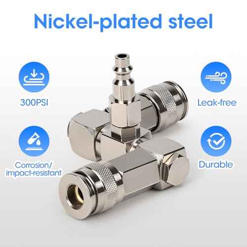 2-Way Air Hose Splitter with 360¡Æ Swivel, 1/4" NPT Steel Fittings - 300PSI Industrial Air Compressor Connector, Durable Quick Connect Accessories
