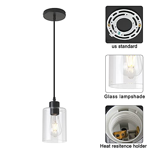 KLSS Black 2 Pack Farmhouse Glass Pendant Lights for Kitchen Island, Dimmable 4.75 Inch Shade with 58 Inch Cord